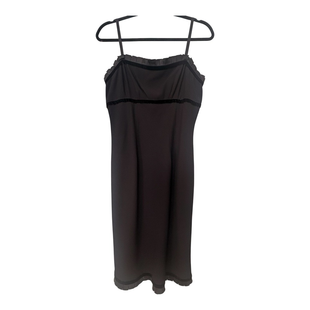 Vintage Y2K Black Cocktail Slip Dress Nine West Ruffle Velvet Trim Sheath Sz8 - Picture 1 of 9